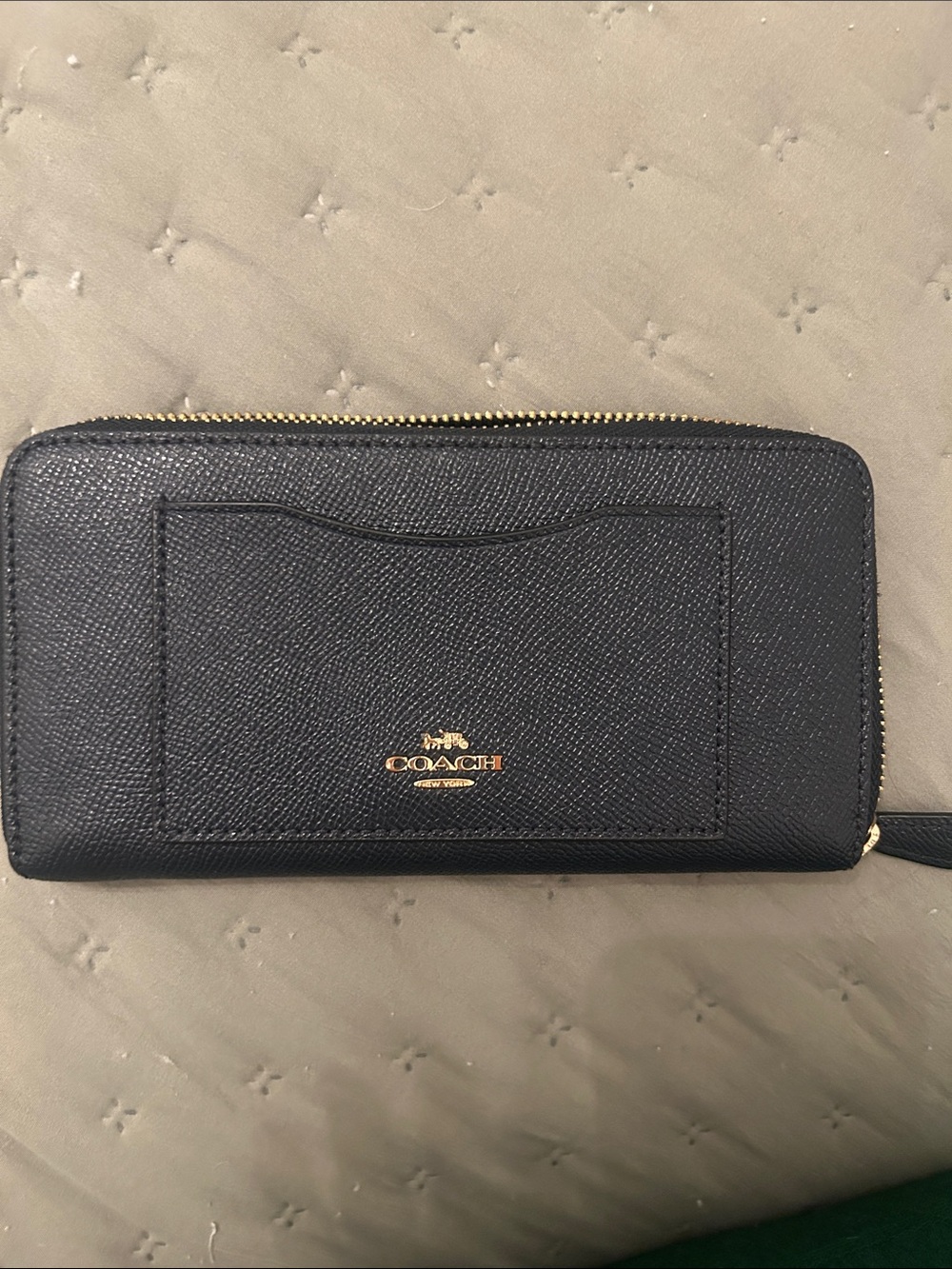 Coach Black Pebbled Leather Zip Wallet with Gold Logo
